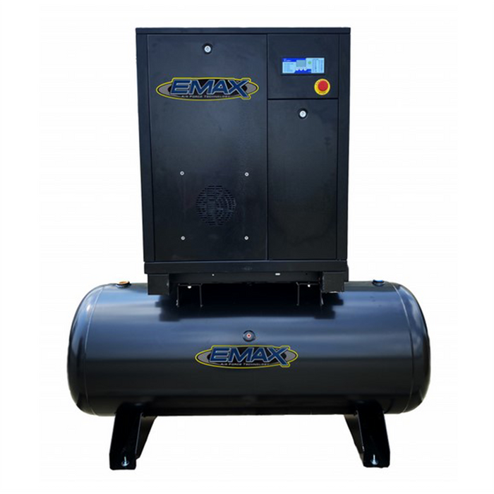 Emax Compressor 5HP 1PH Industrial Rotary Screw Compressor-80 Gal Tank Mount EMXERI0050801