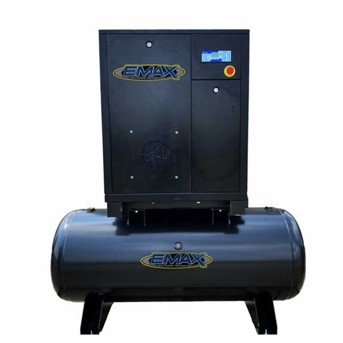 Emax Compressor 7.5HP 3PH Industrial Rotary Screw Compressor-80 Gal Tank Mount EMXERI0070803