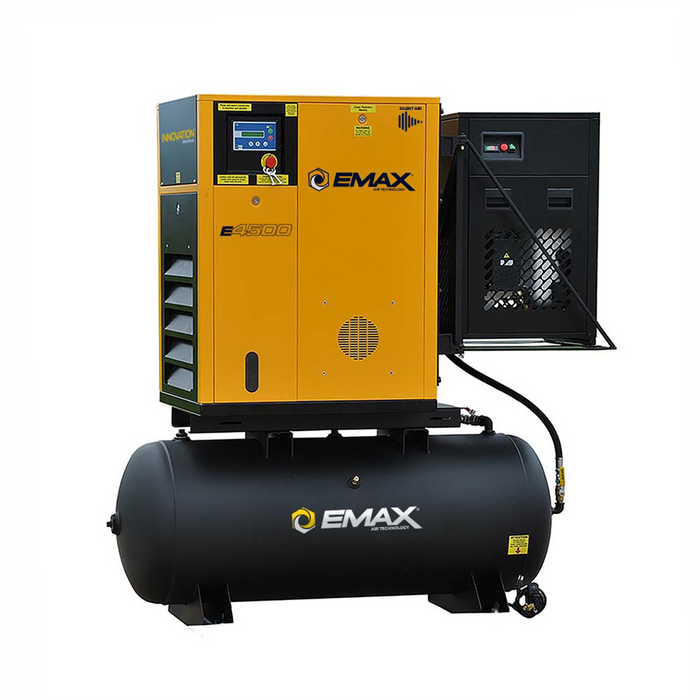 Emax Compressor Complete Rotary VFD Package 20hp 3PH 120 Gal Tank w/115CFM Air Dryer EMXERVK200003