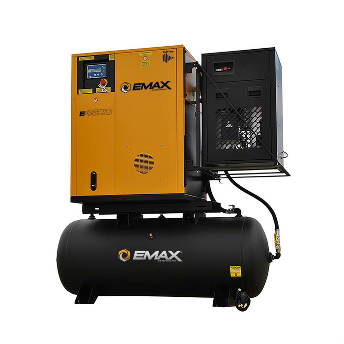Emax Compressor Complete Rotary VFD Package 7.5hp 3PH 120 Gal Tank w/30CFM Air Dryer EMXERVK070003