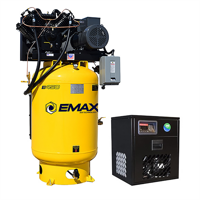 EMAX 10HP Silent Air Compressor 1 Phase 120 Gallon Vertical w/ 58 CFM Dryer Industrial Bundle EMXESP10V120V1PK
