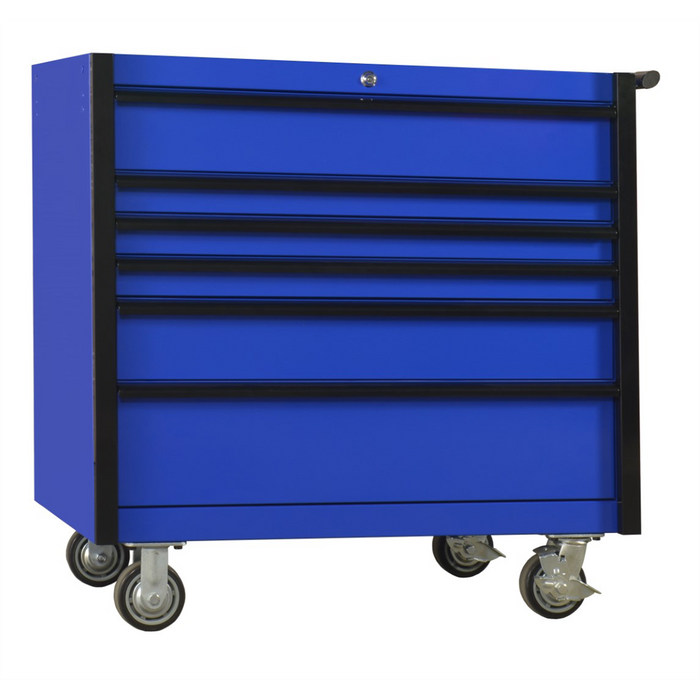 Extreme Tools DX Series 41'' W X 25'' D 6 Drawer Roller Cabinet, 100 lbs Slides, Blue with Black Drawer Pulls EXTDX412506RCBLBK