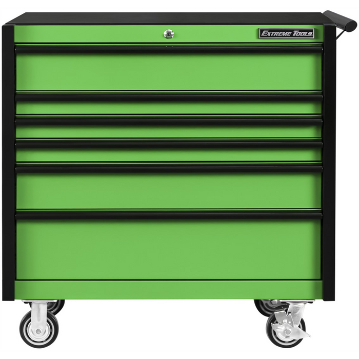 Extreme Tools DX Series 41'' W X 25'' D 6 Drawer Roller Cabinet, 100 lbs Slides, Green with Black Drawer Pulls EXTDX412506RCGNBK