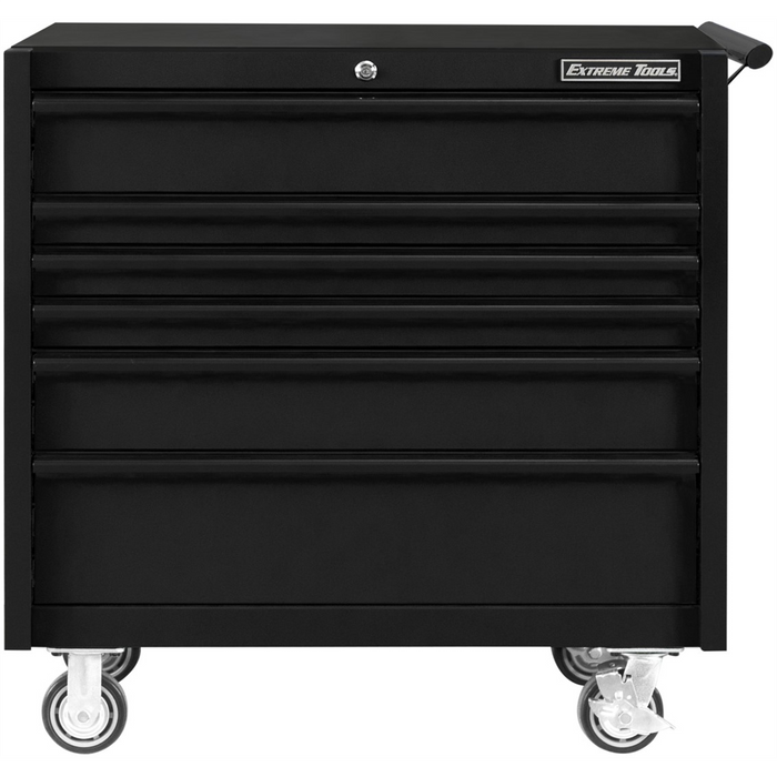 Extreme Tools DX Series 41'' W X 25'' D 6 Drawer Roller Cabinet, 100 lbs Slides, Matte Black with Black Drawer Pulls EXTDX412506RCMBBK