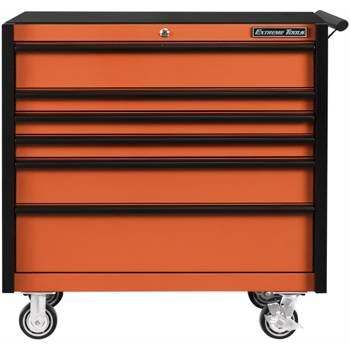 Extreme Tools DX Series 41'' W X 25'' D 6 Drawer Roller Cabinet, 100 lbs Slides, Orange with Black Drawer Pulls