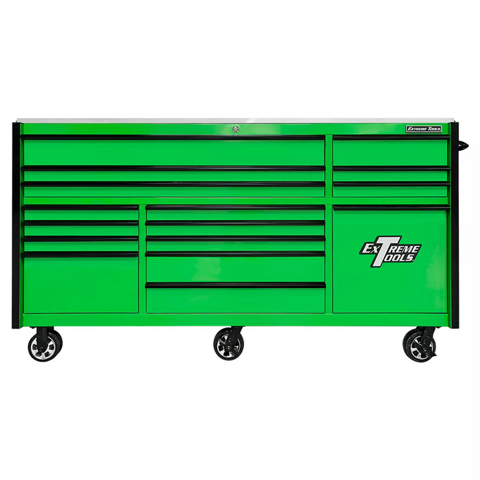 Extreme Tools RX Series 84” Triple Bank Roller Cabinet – 25th Anniversary Tool Chest w/ Power Tool Drawer (Green/Black) EXTRXQ843016RCGNBK