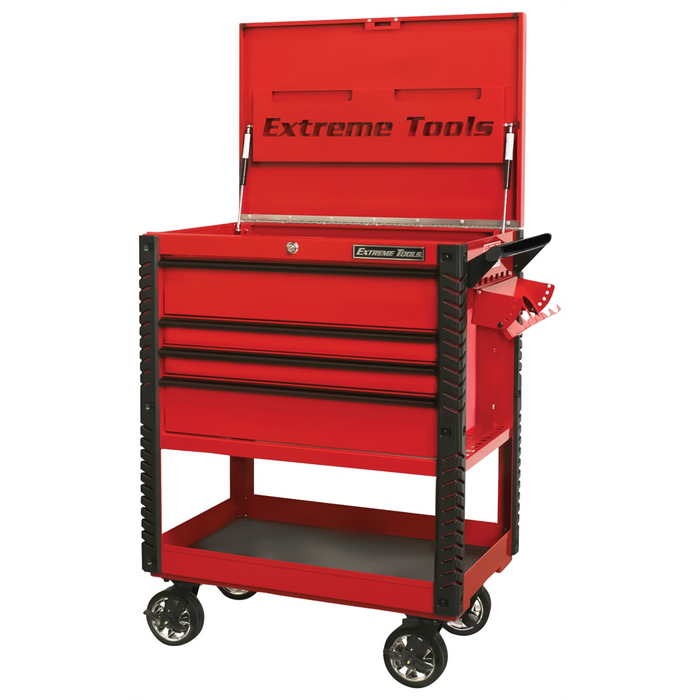 Extreme Tools 33" 4-Drawer Deluxe Tool Cart w/Bumpers, Red with Black EXTEX3304TCRDBK