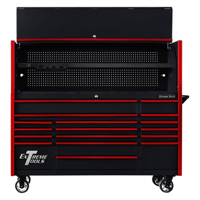 Extreme Tools DX 72" Hutch & 17 Drawer Roller Cabinet Combo, Black EXTDX7218HRKR
