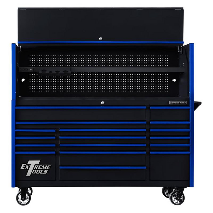 Extreme Tools DX 72" Hutch & 17 Drawer Roller Cabinet Combo, Black EXTDX7218HRKU
