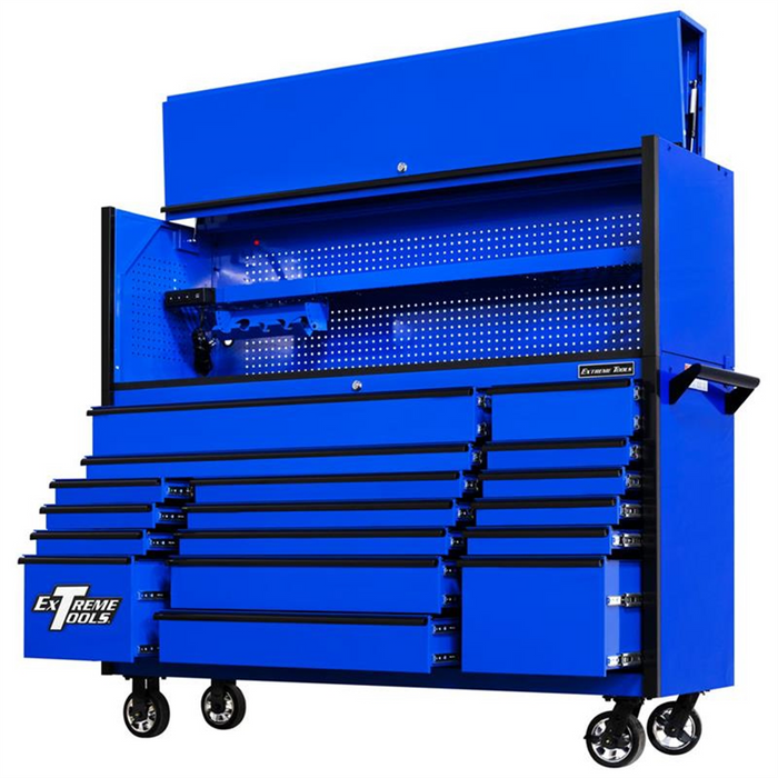 Extreme Tools DX 72" Hutch & 17 Drawer Roller Cabinet Combo, Blue, EXTDX7218HRUK