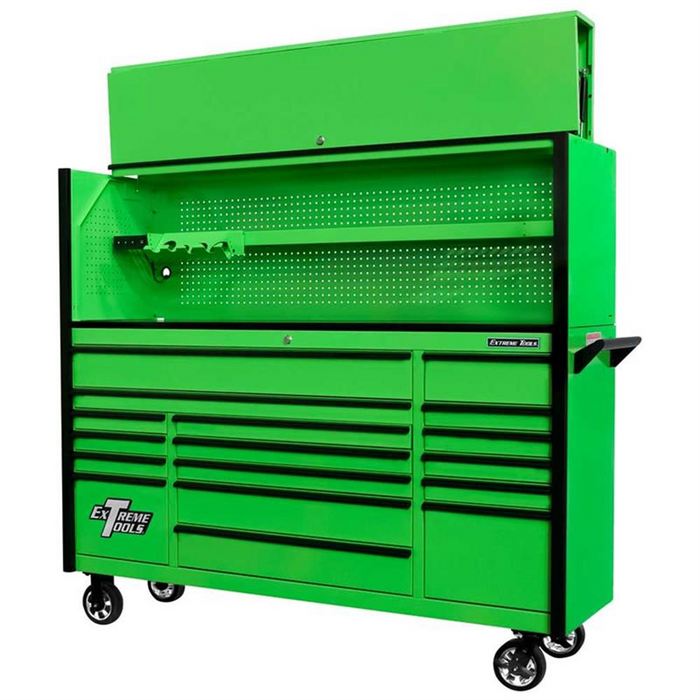 Extreme Tools DX 72" Hutch & 17 Drawer Roller Cabinet Combo, Green EXTDX7218HRGK