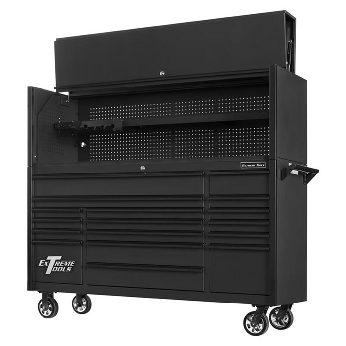 Extreme Tools DX 72" Hutch &amp; 17 Drawer Roller Cabinet Combo, Matte EXTDX7218HRMK