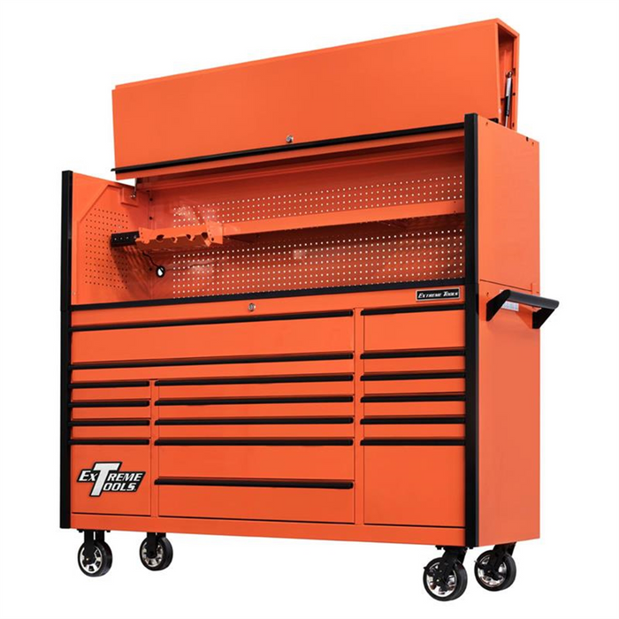 Extreme Tools DX 72" Hutch & 17 Drawer Roller Cabinet Combo, Orange EXTDX7218HROK