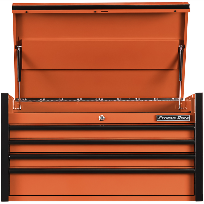Extreme Tools DX Series 41'' W X 25'' D 4 Drawer Top Chest, 100 lbs Slides, Orange with Black Drawer Pulls EXTDX412504CHORBK