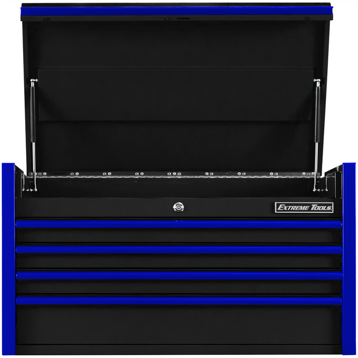 Extreme Tools DX Series 41'' W X 25'' D 4 Drawer Top Chest 100 lbs Slides, Black with Blue Drawer Pulls, EXTDX412504CHBKBL
