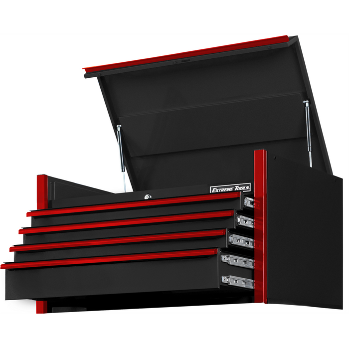 Extreme Tools DX Series 41'' W X 25'' D 4 Drawer Top Chest, 100 lbs Slides, Black with Red Drawer Pulls EXTDX412504CHBKRD