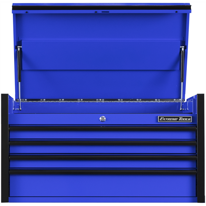 Extreme Tools DX Series 41'' W X 25'' D 4 Drawer Top Chest, 100 lbs Slides, Blue with Black Drawer Pulls EXTDX412504CHBLBK