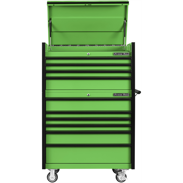 Extreme Tools DX Series 41” Tool Chest Combo – 4 Drawer Top Chest & 6 Drawer Roller Cabinet Green with Black Pulls (EXTDX4110CRGK)