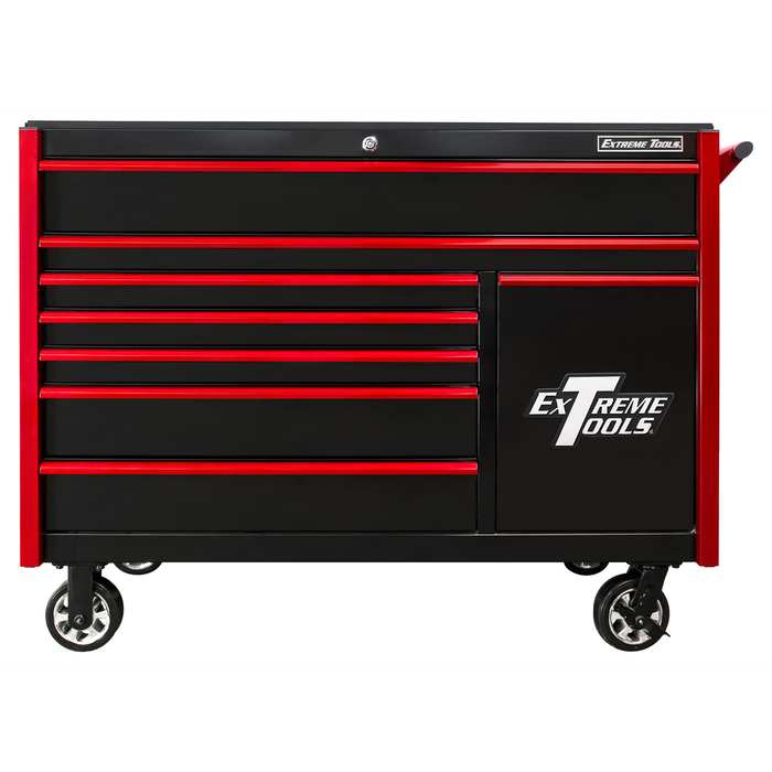 Extreme Tools DX Series 55” W x 25'' D 8-Drawer Roller Cabinet with Power Tool Drawer & Charging Station – Heavy-Duty Tool Chest Black/Red (DX552508RC)