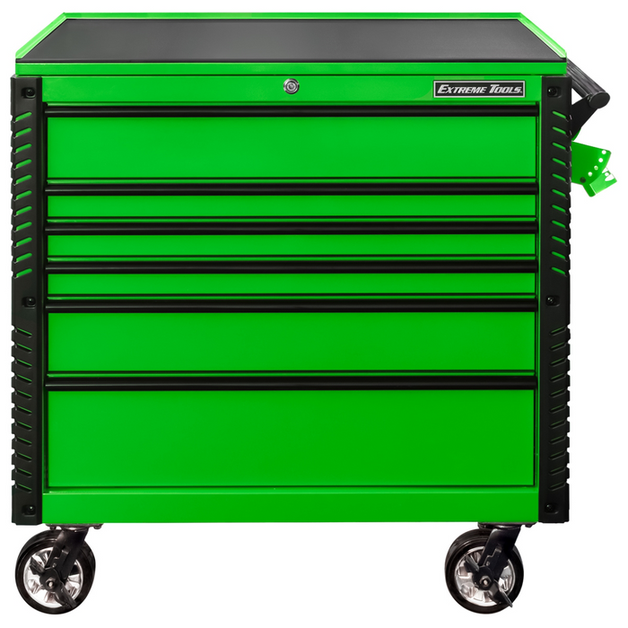 Extreme Tools 41” 6-Drawer Professional Tool Cart with Open Top, Power Tool Rack & Heavy-Duty Steel Build – Lime Green/Black (EX4106TCGNBK)