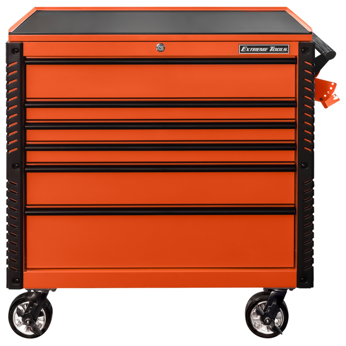 Extreme Tools EX Professional Series 41" Open Top Tool Cart  with PVC-coated work surface 6 Drawer Orange/Black Heavy Duty
