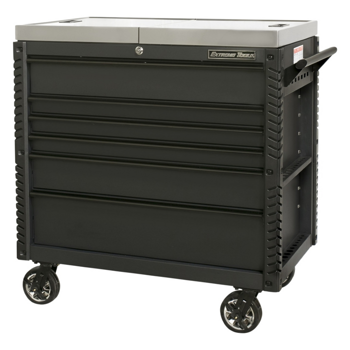 Extreme Tools EX Professional Series 41" 6 Drawer Sliding Top Tool Cart – Stainless Steel Work Surface (Matte Black with Black Drawer Pulls)