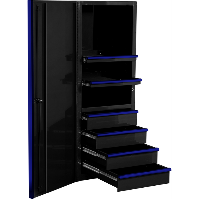 Extreme Tools EX Series 24" 4 Drawer and 2 Shelf Professional Side Cabinet Blue w Black Handle EXTEX2404SCQBLBK
