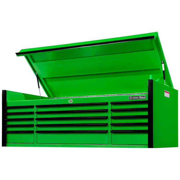 Extreme Tools EXQ Series 72” Professional Top Chest – 15 Drawer Triple Bank Tool Chest (Green/Black) EXTEX7215CHQGNBK