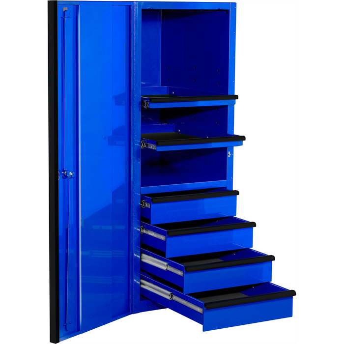 Extreme Tools EX Series 24" 4 Drawer and 2 Shelf Professional Side Cabinet Black w Blue Handle EXTEX2404SCQBKBL