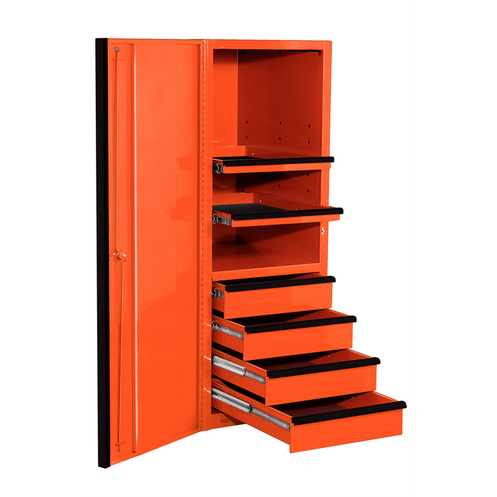 Extreme Tools EXQ Series 24” W x 30'' D Side Cabinet – 4 Drawer & 3 Shelf Professional Tool Storage Orange with Black Handle (EXTEX2404SCQORBK)
