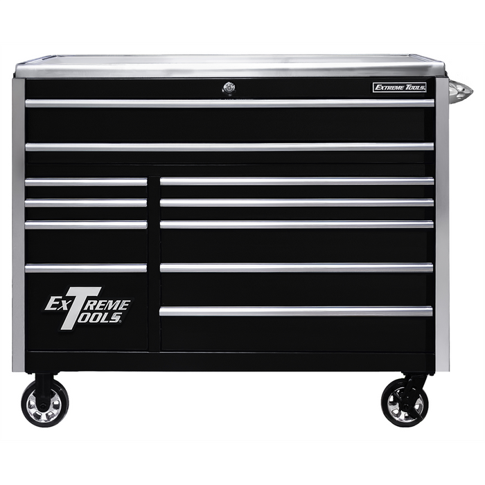 Extreme Tools EXQ Series 55” Professional Roller Cabinet – 11 Drawer Tool Chest with Stainless Steel Top (Black/Chrome) EXTEX5511RCQBKCR