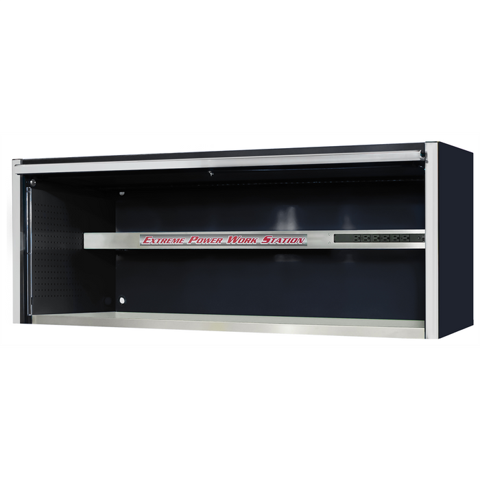 Extreme Tools EX Professional Series 72” Power Workstation Hutch – Black with Chrome Handle, Stainless Steel Heavy-Duty Workstation (EXTEX7201HCQBKCR)