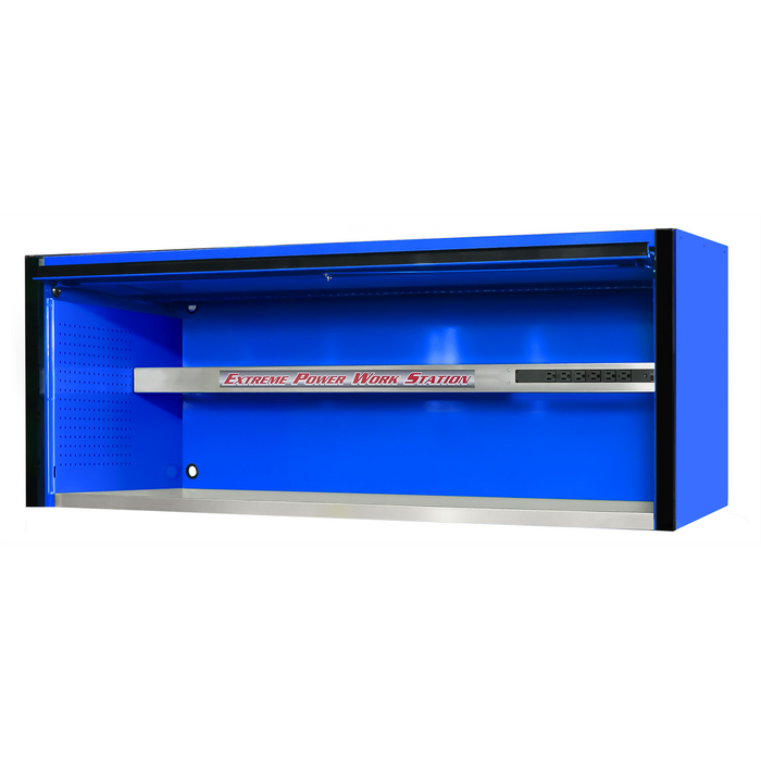 Extreme Tools EX Professional Series 72” Power Workstation Hutch – Blue with Black Handle, Stainless Steel Heavy-Duty Tool Storage (EXTEX7201HCQBLBK)