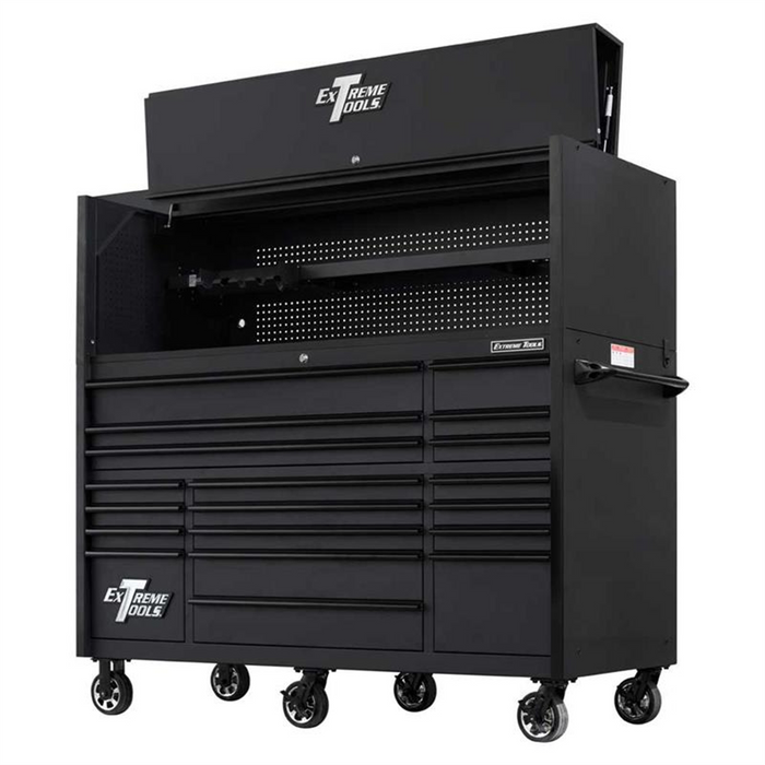 Extreme Tools RX Series 72” Pro Hutch & 19-Drawer Roller Cabinet Combo – Heavy-Duty Tool Storage System (Black) EXTRX7220HRMK