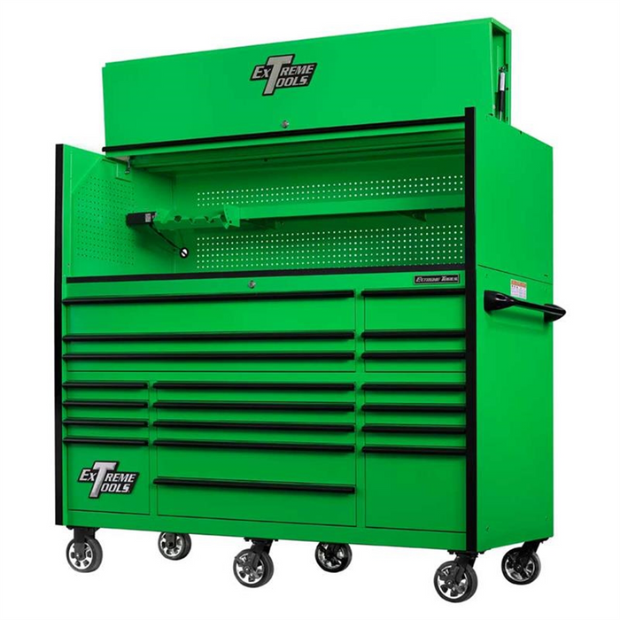 Extreme Tools RX 72" Hutch &amp; 19 Drawer Roller Cabinet Combo, Green EXTRX7220HRGK