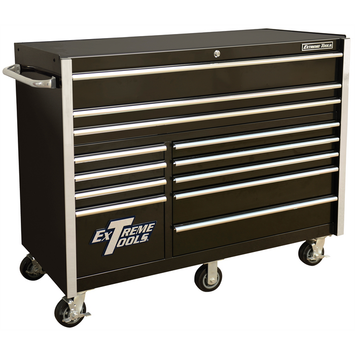 Extreme Tools RX Series 12 Drawer Roller Cabinet Black w Chrome Drawer Pulls EXTRX552512RCBKCR-X