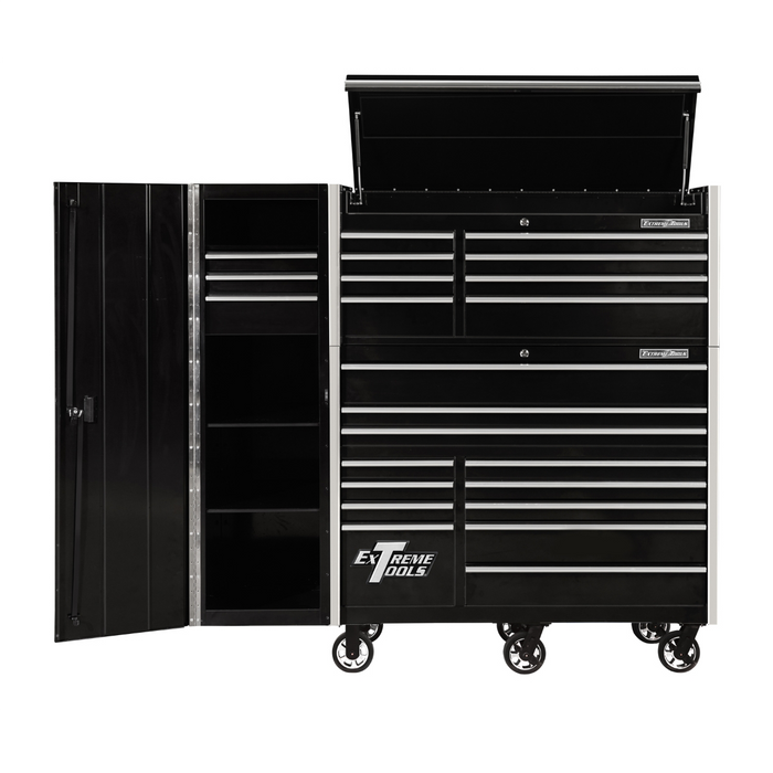 Extreme Tools RX Series 55” Power Workstation Hutch – Steel Tool Storage with USB & Power Strip (Black/Chrome) EXTRX55HRSKC