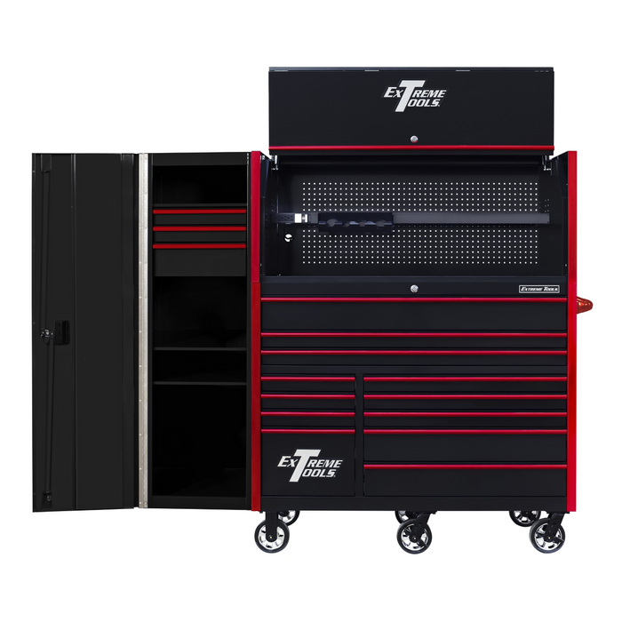 Extreme Tools RX Series 55” Power Workstation Hutch – Steel Tool Storage with USB & Power Strip (Black/Red) EXTRX55HRSKR