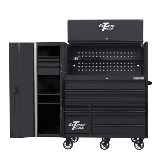 Extreme Tools RX Series 55” Power Workstation Hutch – Steel Tool Storage with USB & Power Strip (Matte Black/Black) EXTRX55HRSMK