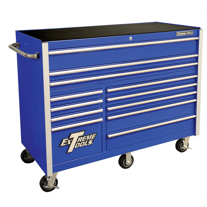 Extreme Tools RX Series 55” W x 25'' D 12-Drawer Roller Cabinet Blue with Chrome Pulls (EXTRX552512RCBLCR-X)