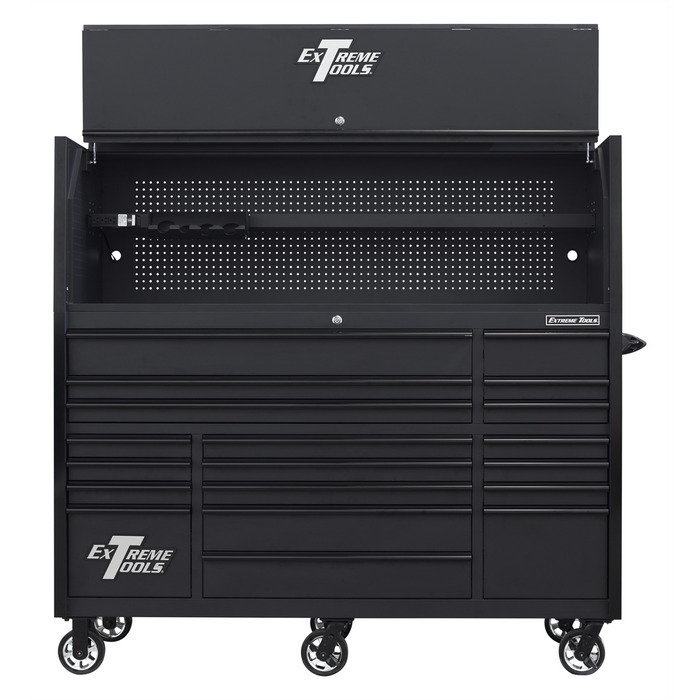 Extreme Tools RX Series 72" Pro Workstation Combo – 19-Drawer Cabinet & Hutch (Matte Black) EXTRX723020HRMK