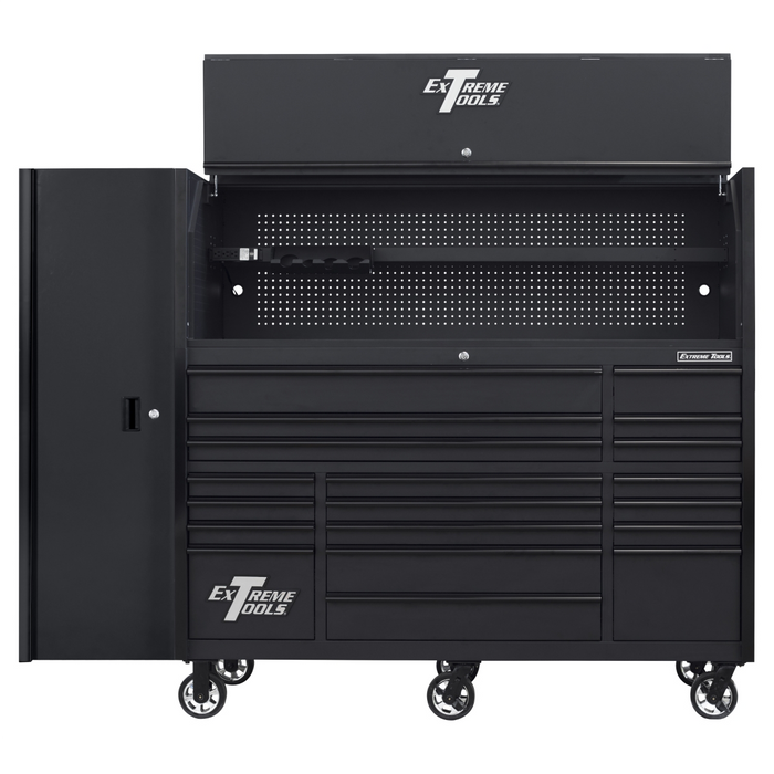 Extreme Tools RX Series 72" Workstation Combo – 19-Drawer Cabinet, Hutch & Side Locker (Matte Black) EXTRX7230HRSMK