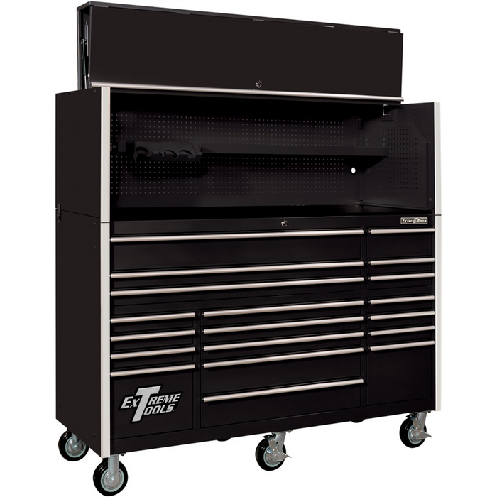 Extreme Tools RX 72" Hutch & 19 Drawer Roller Cabinet Combo, Black EXTRX7220HRKC