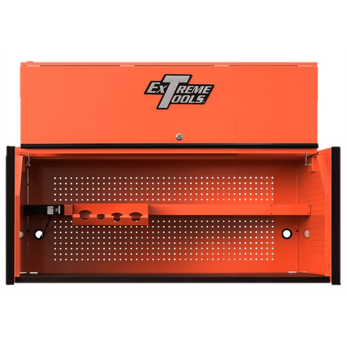 Extreme Tools RX Series Professional 55"W x 25"D Extreme Power Workstation & Hutch Orange, Black Drawer Pulls EXTRX552501HCORBK
