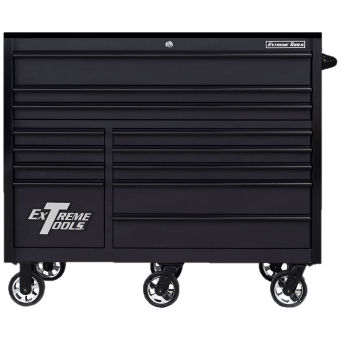 Extreme Tools RX Series 55”W x 25'' D 12-Drawer Roller Cabinet – Matte Black, Heavy-Duty Tool Storage with 150 lb Slides (EXTRX552512RCMBBK-X)