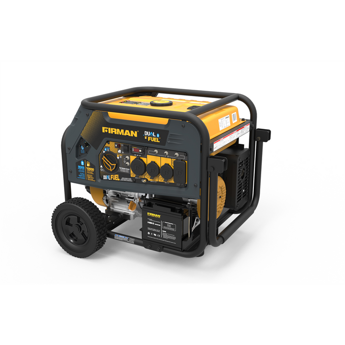 Firman Dual Fuel 10000/8000W Electric Start Gas or Propane Powered Portable Generator with Wheel Kit FRGH08052