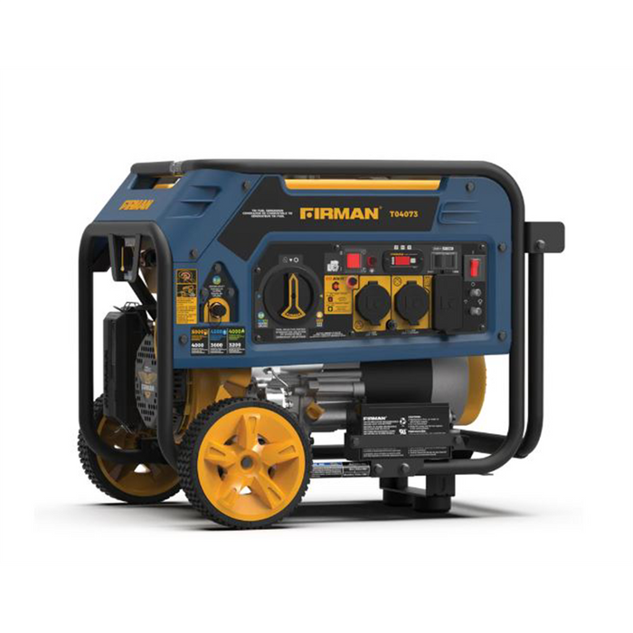 Firman Generator, 4000W/5000W, Tri Fuel, Electric Start, 120v/240v, w/wheel kit, Adapter, Cover and CO Alert FRGT04073