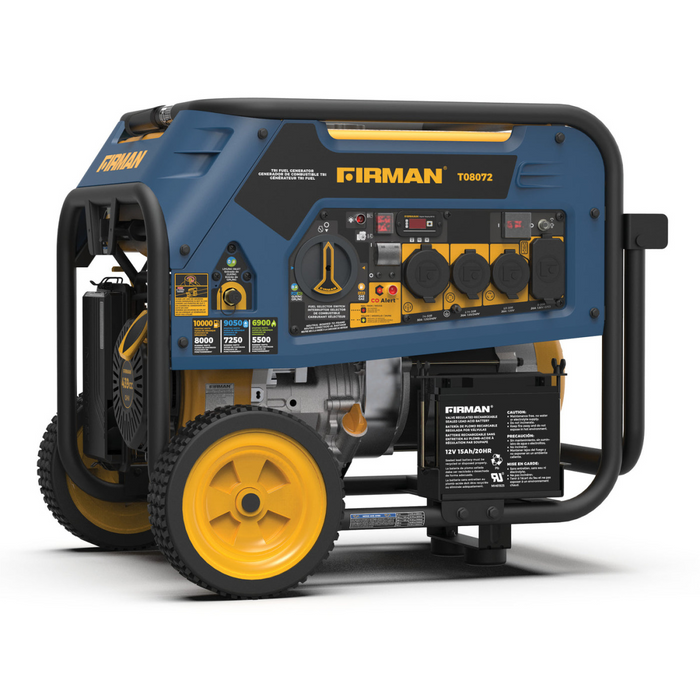 Firman Generator, 8000W/10,000W, Tri Fuel, Electric Start, 120V/240V, w/ Wheel Kit, CO FRGT08072
