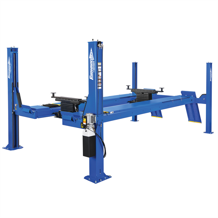 Forward Lift 14,000 lb Open Front 4-Post Alignment Rack with Jacks & Alignment Kit – Blue ROTCROA14N202YBL