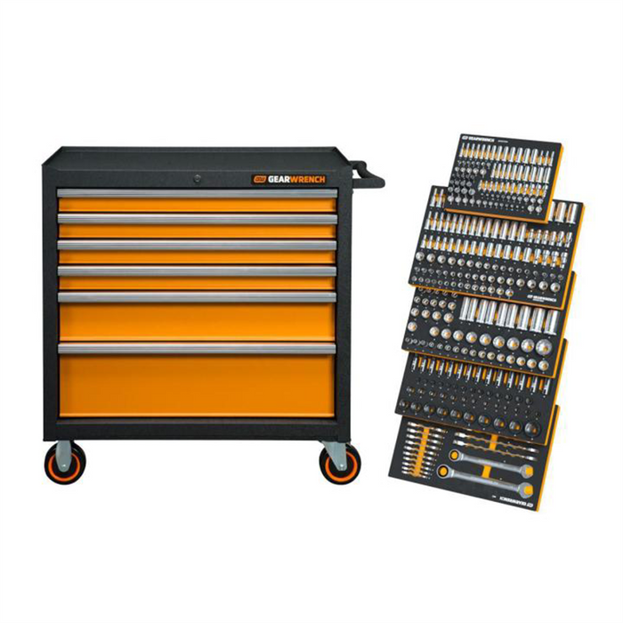 GearWrench 358 Piece MEGAMOD Metric Mechanics Tool Set in Modular Foam Trays with Rolling Cabinet KDTMEGAMOD358